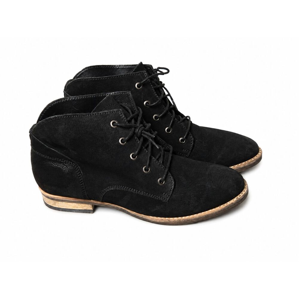 Diba Eli Black Leather Lace Up Ankle Boots Chukka Booties Womens Size 7.5